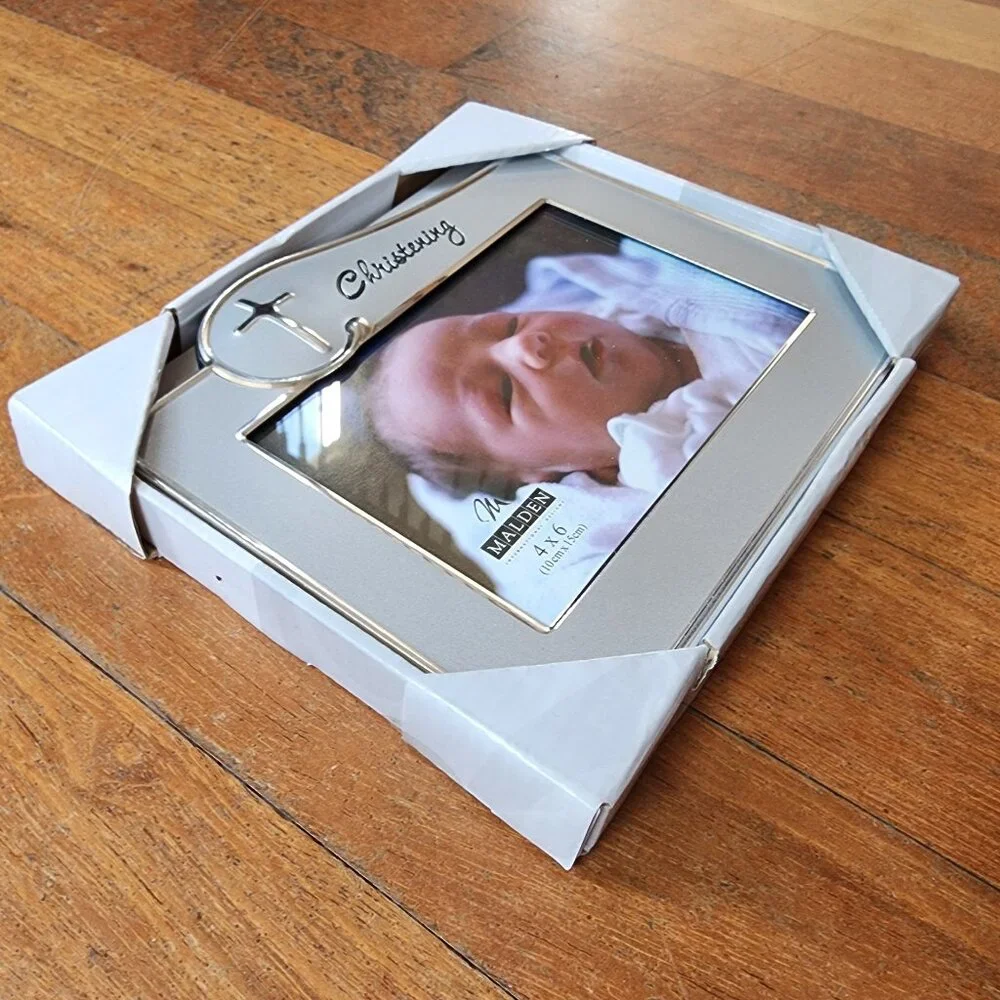 NWT Malden Christening Silver Metal 4x6 Frame
